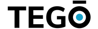 TEGO bluelight briller logo i sort tekst med blå favicon og klar baggrund.